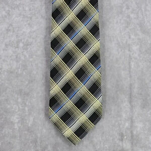 Bruno Marchesi Black Blue Gold Plaid Tartan 100% Silk Men's Neck Tie‎ NWOT